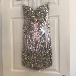 Sherri Hill short silver sequin dress in size 0